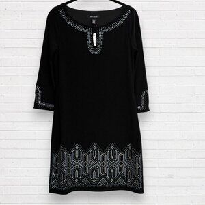 NWT White House Black Market WHBM Black Blue Rhinestone Keyhole Neck Dress XS